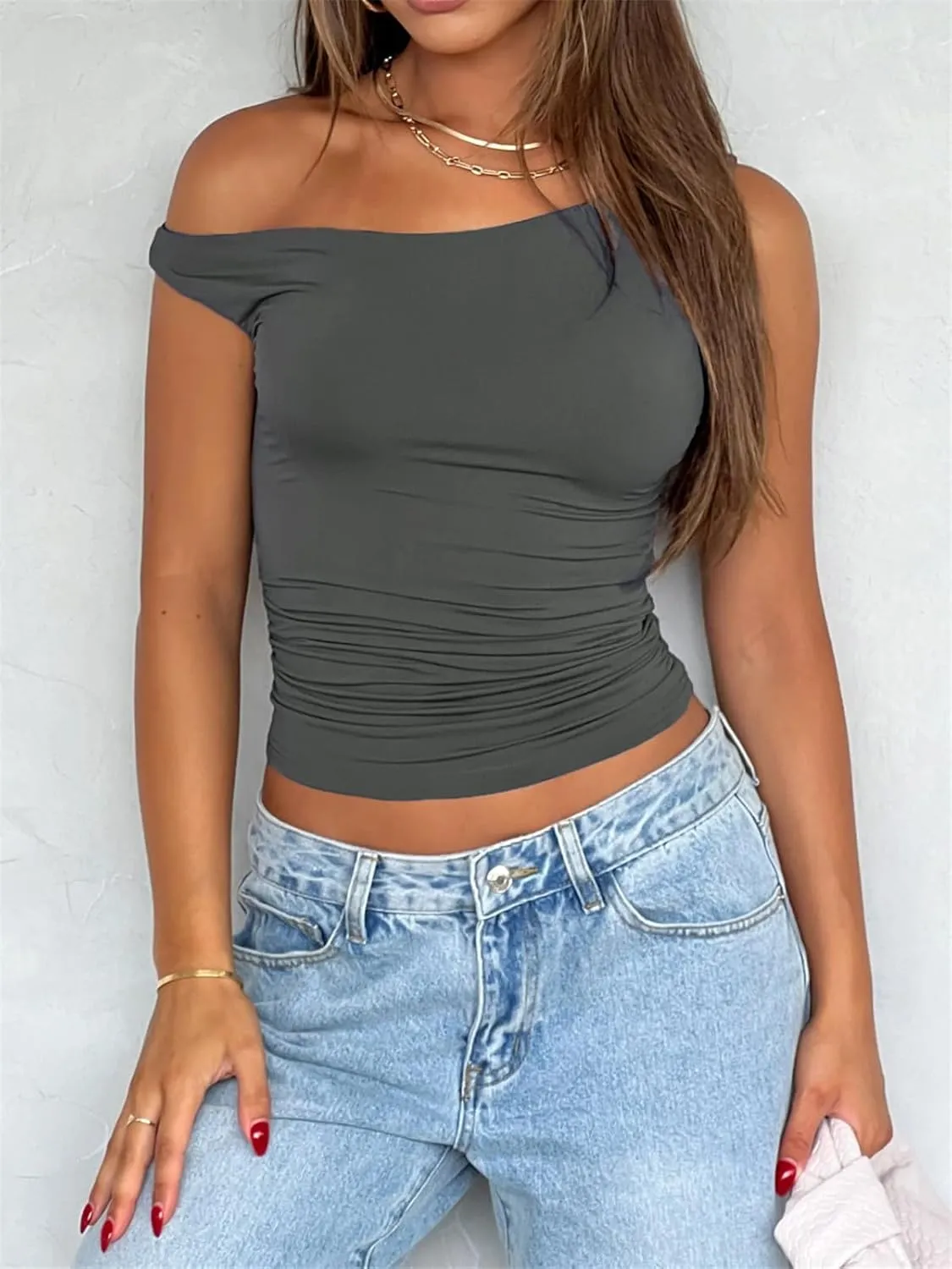 ForeFair Womens Off Shoulder Tops Sleeveless Going Out Crop Tank Tops Slim Fitted Shirts Summer Outfits Y2K Cute Tops