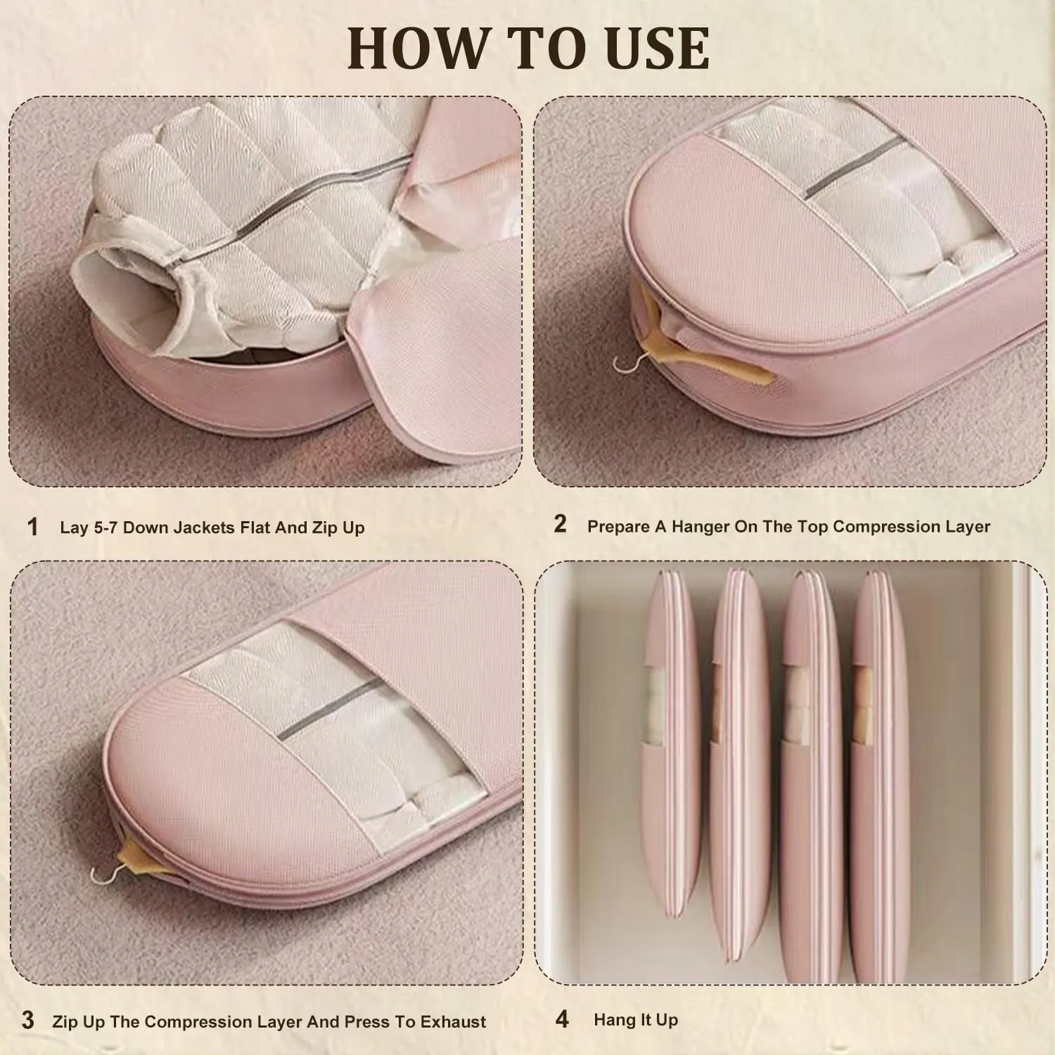 Garment Bags for Hanging Clothes with Self Compression Zipper, Space Saving Clear Garment Bags for Hanging Clothes, Hanging Vacuum Storage Bags for Down Coat, Hanging Garment Bag,Pink,M L XL