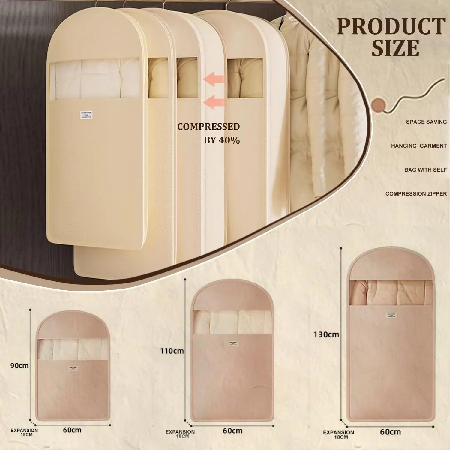 Garment Bags for Hanging Clothes with Self Compression Zipper, Space Saving Clear Garment Bags for Hanging Clothes, Hanging Vacuum Storage Bags for Down Coat, Hanging Garment Bag,Pink,M L XL