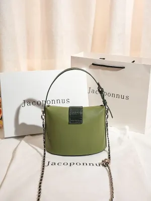 Genuine leather avocado green bucket bag female crossbody 2024 new light luxury senior sense of niche commuting handheld