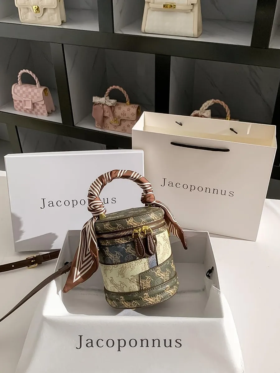 Genuine Leather Green Cylinder Bag Women 2024 New Tide Bags Light Luxury High Feeling Niche Autumn Bucket Bag