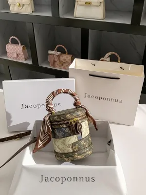 Genuine Leather Green Cylinder Bag Women 2024 New Tide Bags Light Luxury High Feeling Niche Autumn Bucket Bag