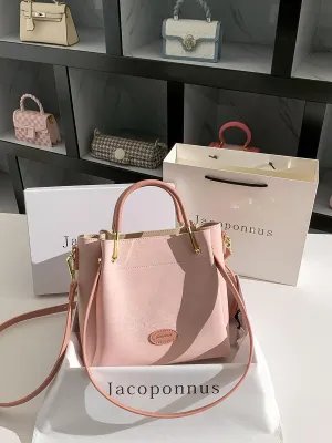 Genuine Leather Pink Bucket Bag Female Crossbody 2024 New Light Luxury Premium Sense Niche Tote Shoulder