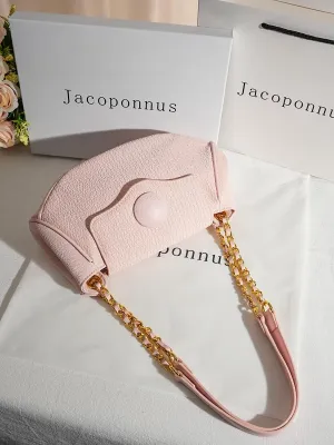 Genuine leather pink saddle bag female 2024 new bag light luxury senior sense niche commuter chain shoulder