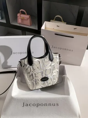 Genuine Leather Silver Snake Vegetable Basket Bag Women's 2024 New Bags Light Luxury Niche Premium Feeling Handheld Crossbody