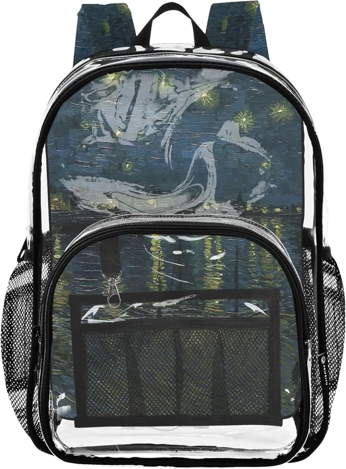 Girls Backpack Kids Boys Starry Night Vangogh Prints Clear Backpack Women Cute Large Plastic Approved Bag