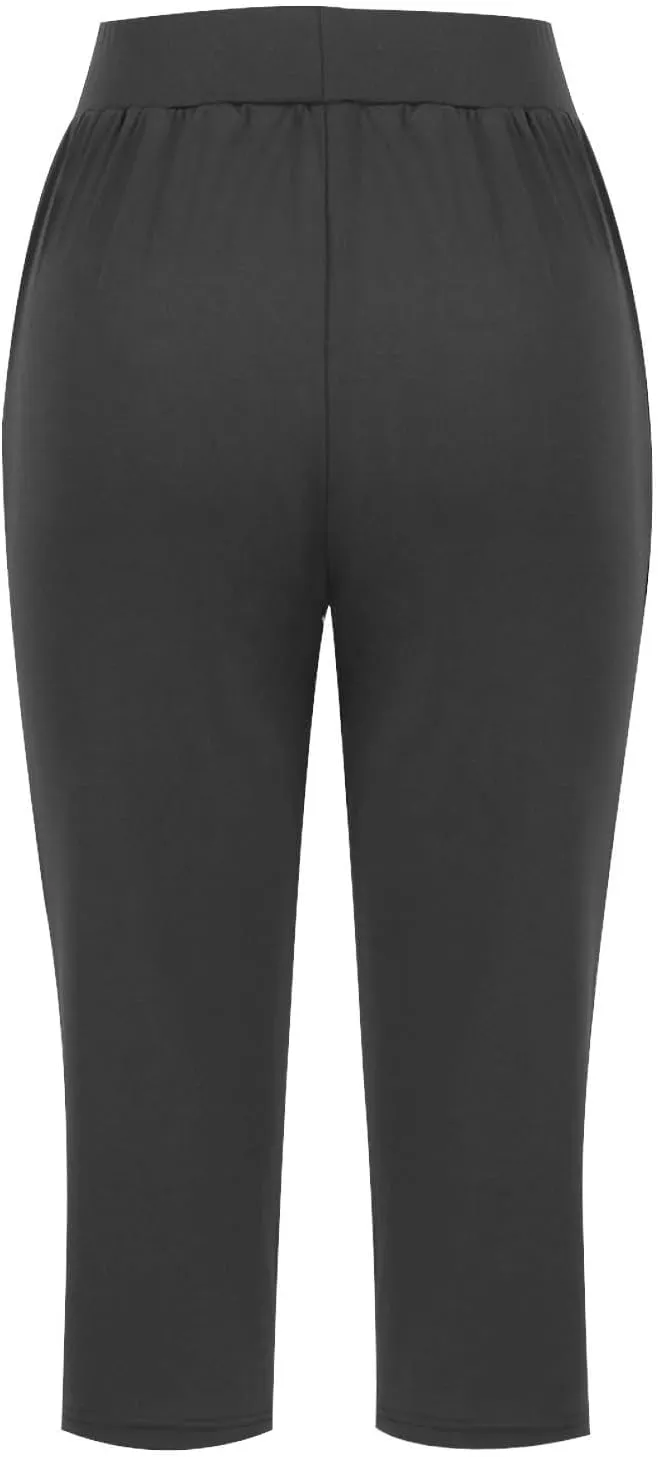 GOFULY Capri Pants for Women Beach Summer Elastic Waist Pants Straight Leg High Waisted with Pockets Solid Cropped Trousers