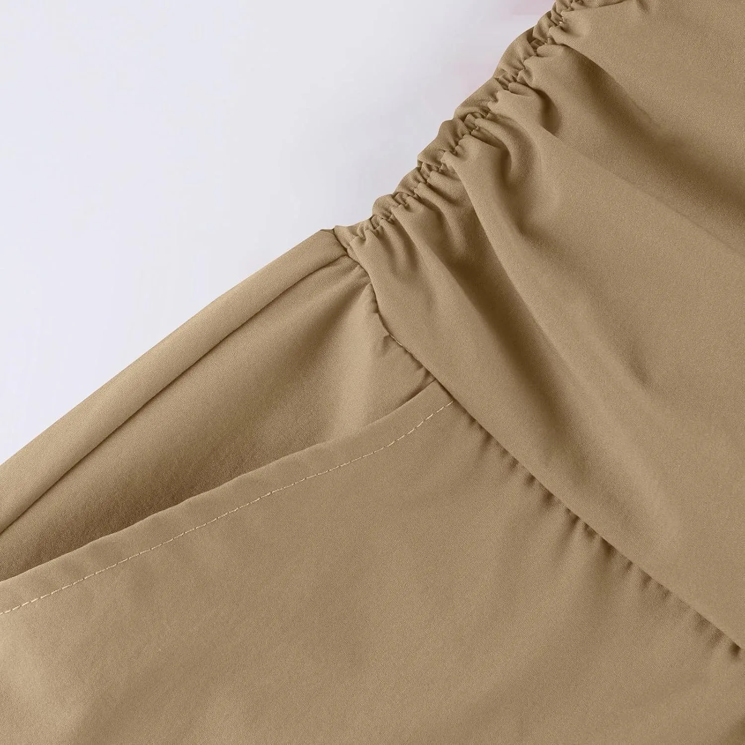 GOFULY Capris Pants for Women 2025 Summer Elastic Waist Pants Straight Wide Leg High Waisted with Pockets Cropped Trouser