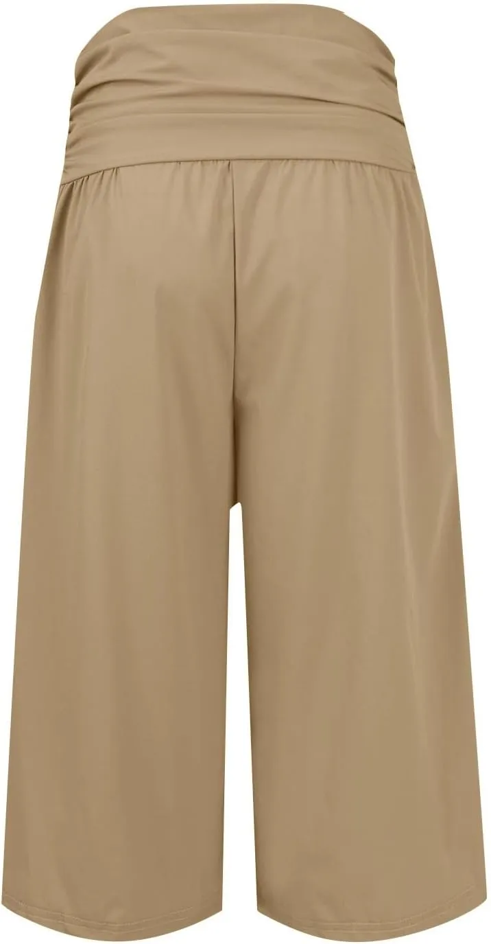 GOFULY Capris Pants for Women 2025 Summer Elastic Waist Pants Straight Wide Leg High Waisted with Pockets Cropped Trouser