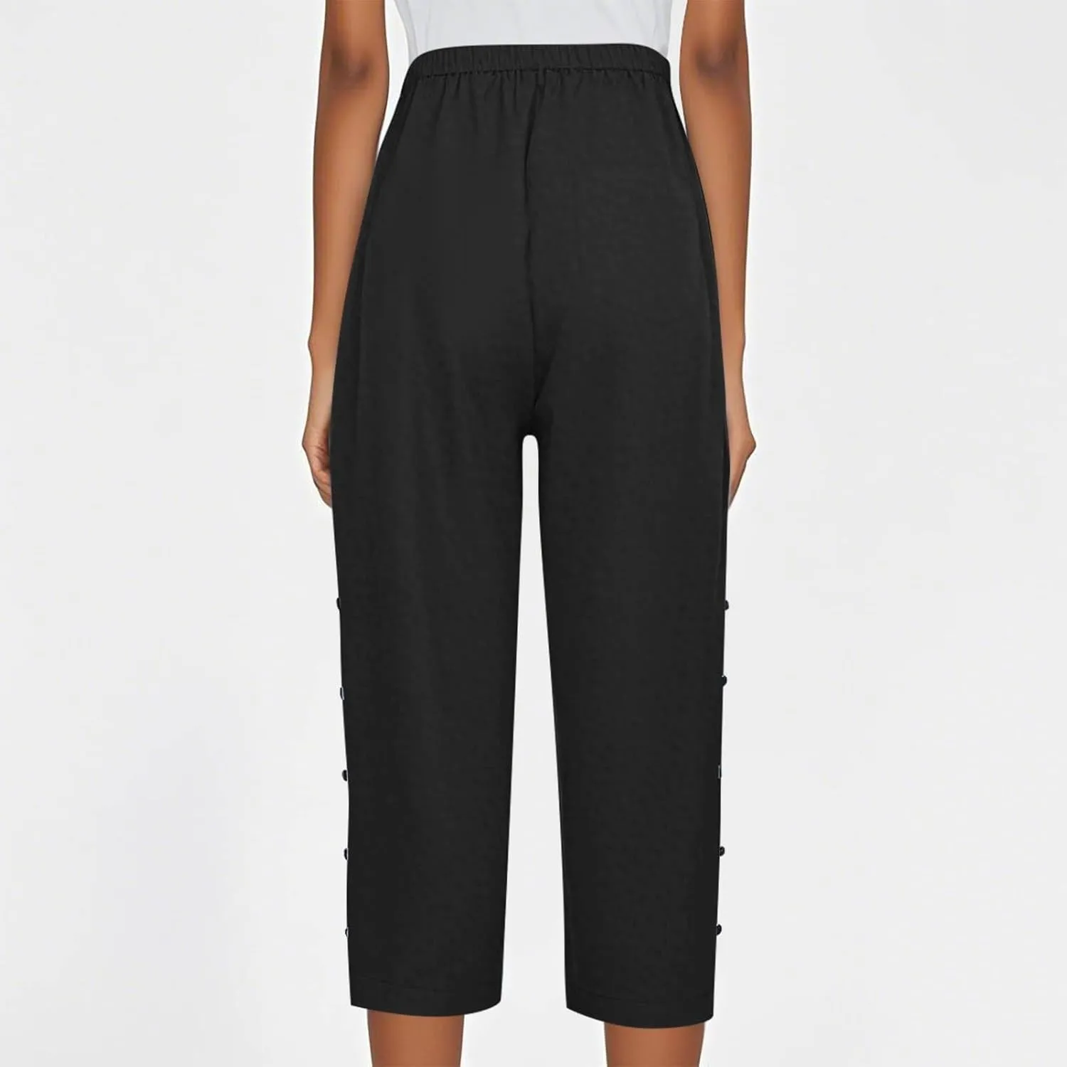 GOFULY Capris Pants for Women Lined Casual Summer Elastic Waist Drawstring Pants Comfy Side Button Pockets Cropped Trouser