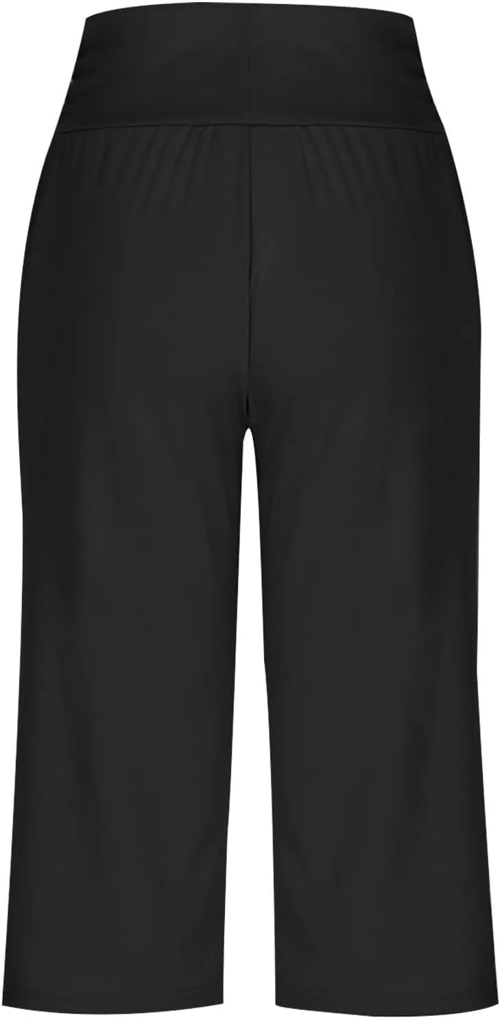 GOFULY Capris Pants for Women Trendy Summer Elastic Waist Pants Straight Wide Leg High Waisted Pockets Cropped Trousers 2025