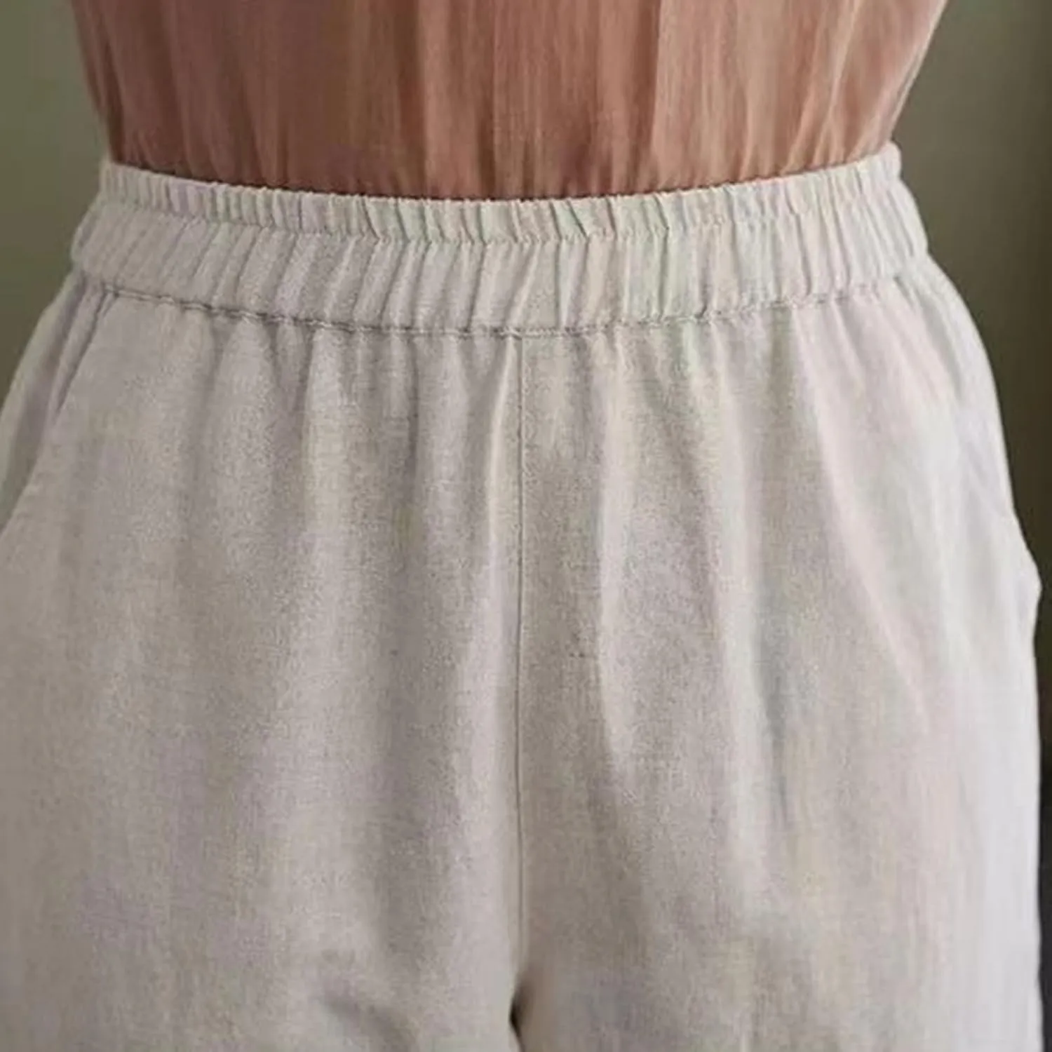 GOFULY Womens Capri Pants 2025 Summer Elastic Waist High Waisted Pants Casual Straight Wide Leg Pockets Solid Cropped Trouser