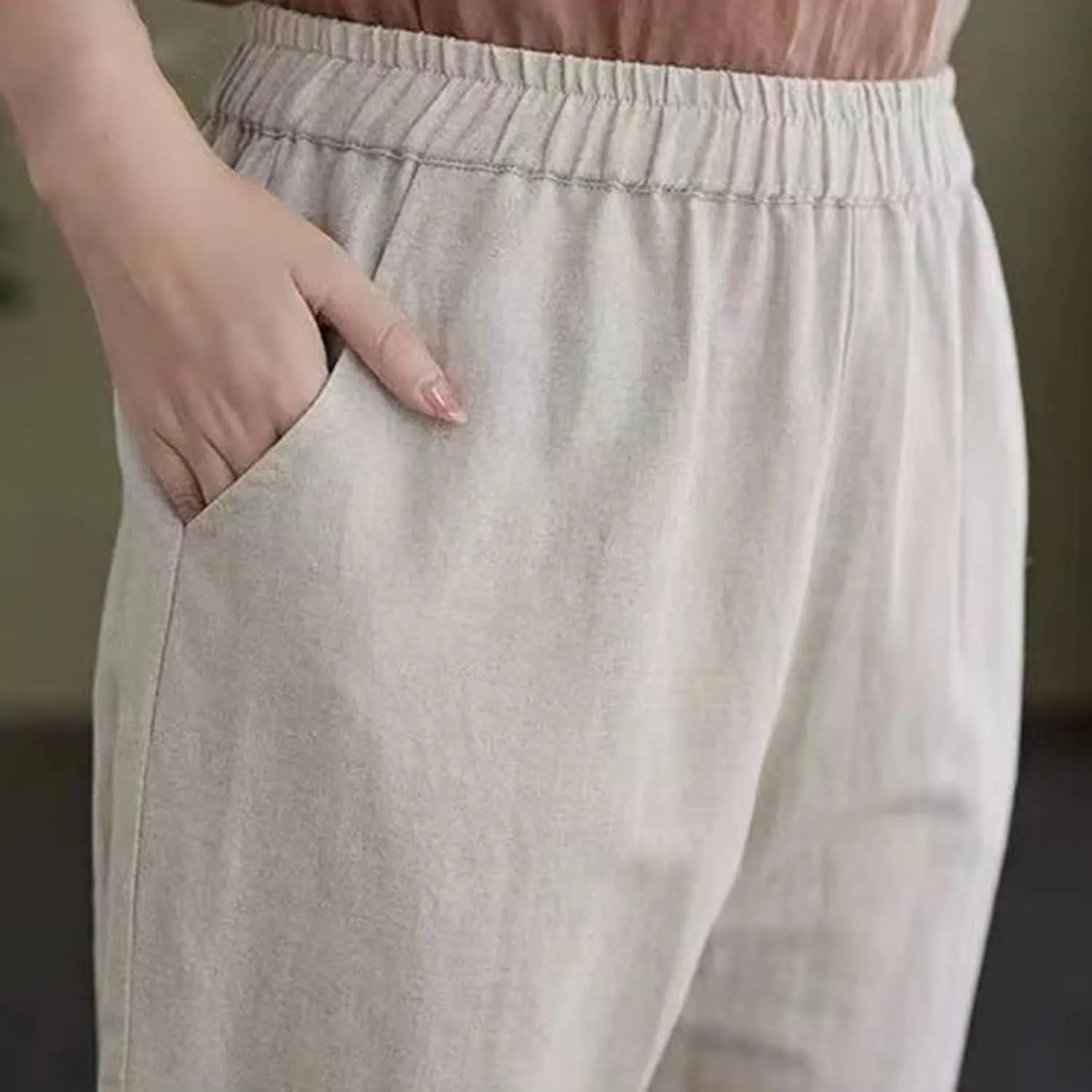 GOFULY Womens Capri Pants 2025 Summer Elastic Waist High Waisted Pants Casual Straight Wide Leg Pockets Solid Cropped Trouser