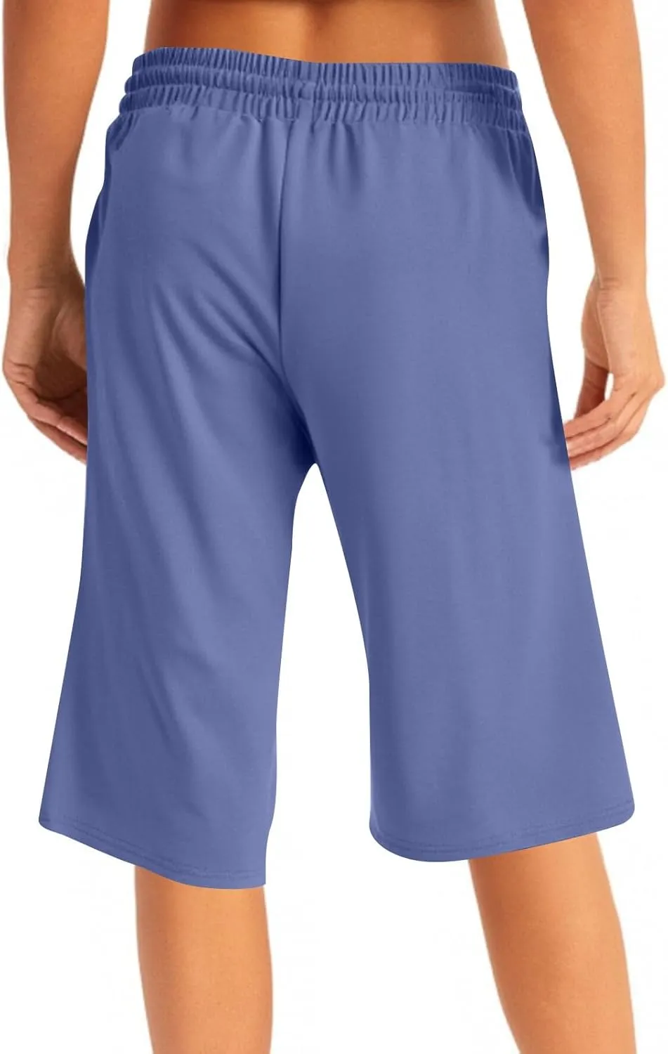 GOFULY Womens Capri Pants Summer Elastic Waist Drawstring Pants Straight Wide Leg High Waisted with Pockets Cropped Trouser