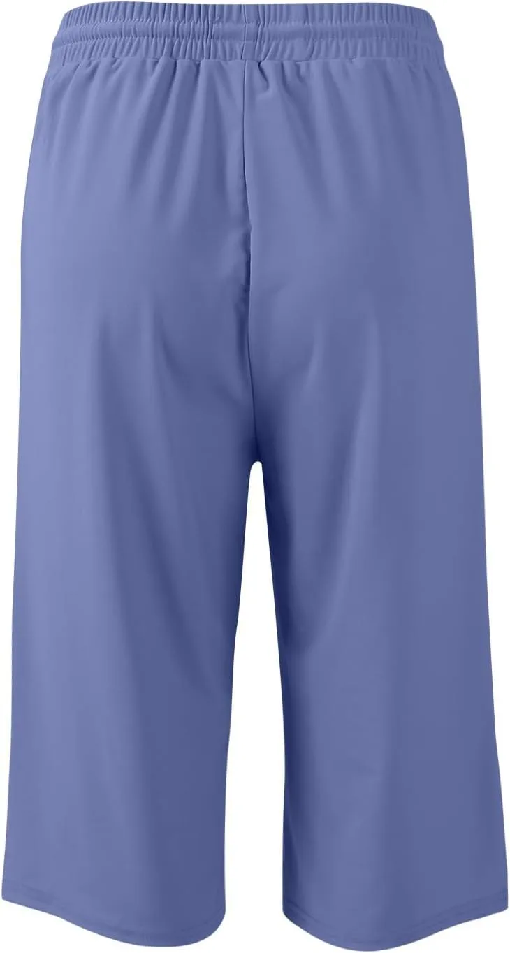 GOFULY Womens Capri Pants Summer Elastic Waist Drawstring Pants Straight Wide Leg High Waisted with Pockets Cropped Trouser