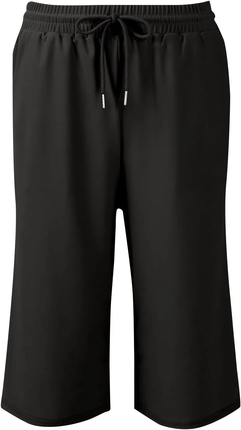 GOFULY Womens Capri Pants Trendy Summer Elastic Waist Drawstring Pants Straight Wide Leg High Waisted with Pockets Clothes
