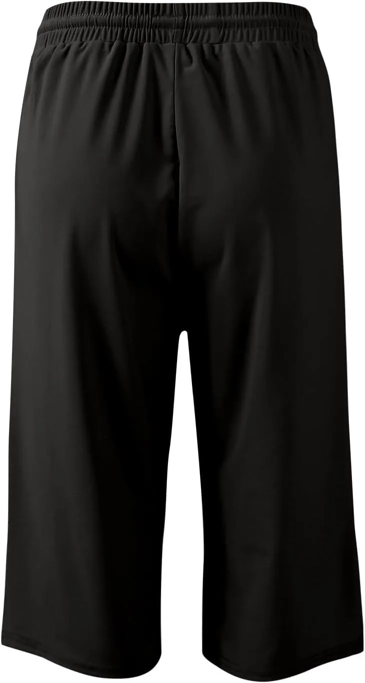 GOFULY Womens Capri Pants Trendy Summer Elastic Waist Drawstring Pants Straight Wide Leg High Waisted with Pockets Clothes