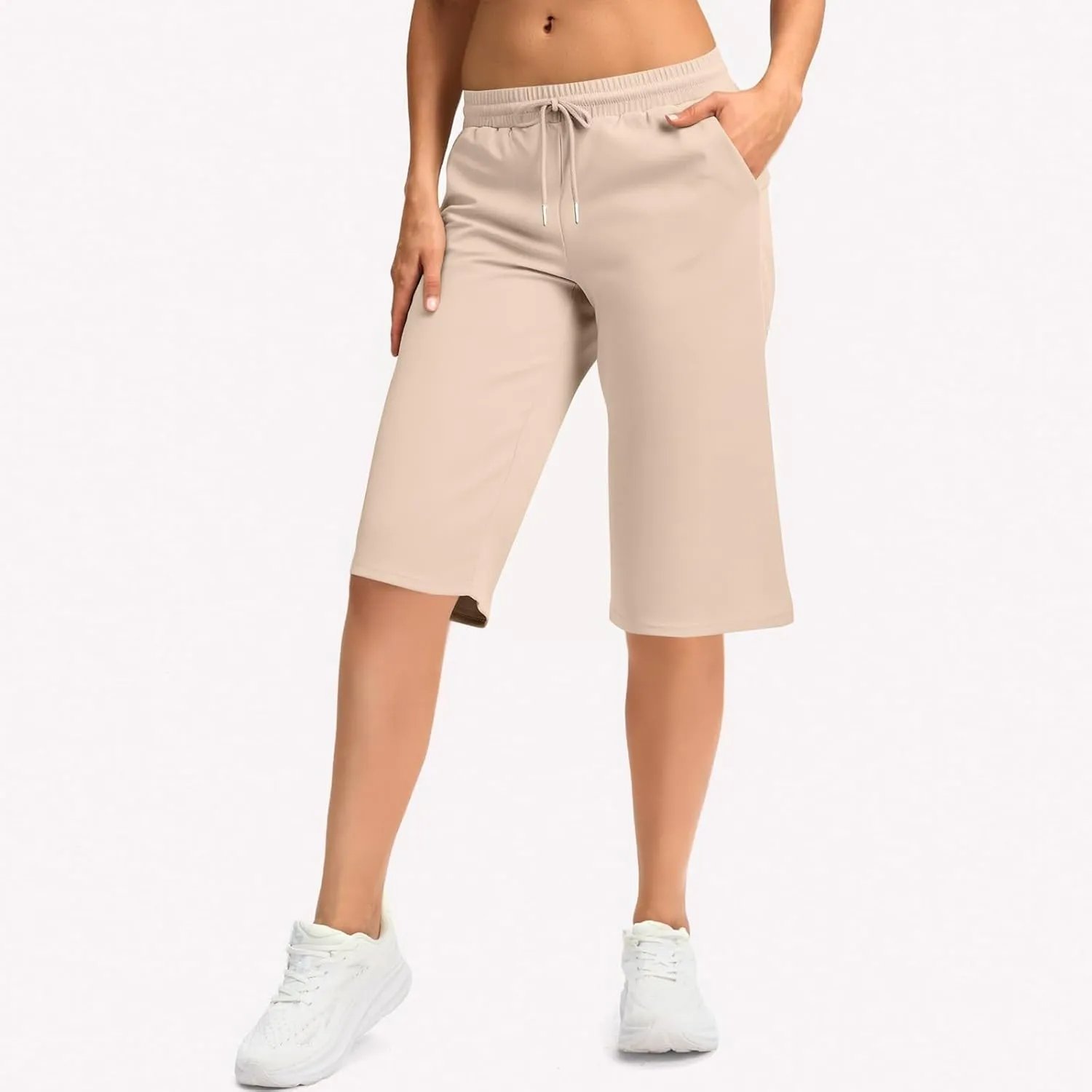 GOFULY Womens Capri Pants Trendy Summer Elastic Waist Drawstring Pants Straight Wide Leg High Waisted with Pockets Clothes