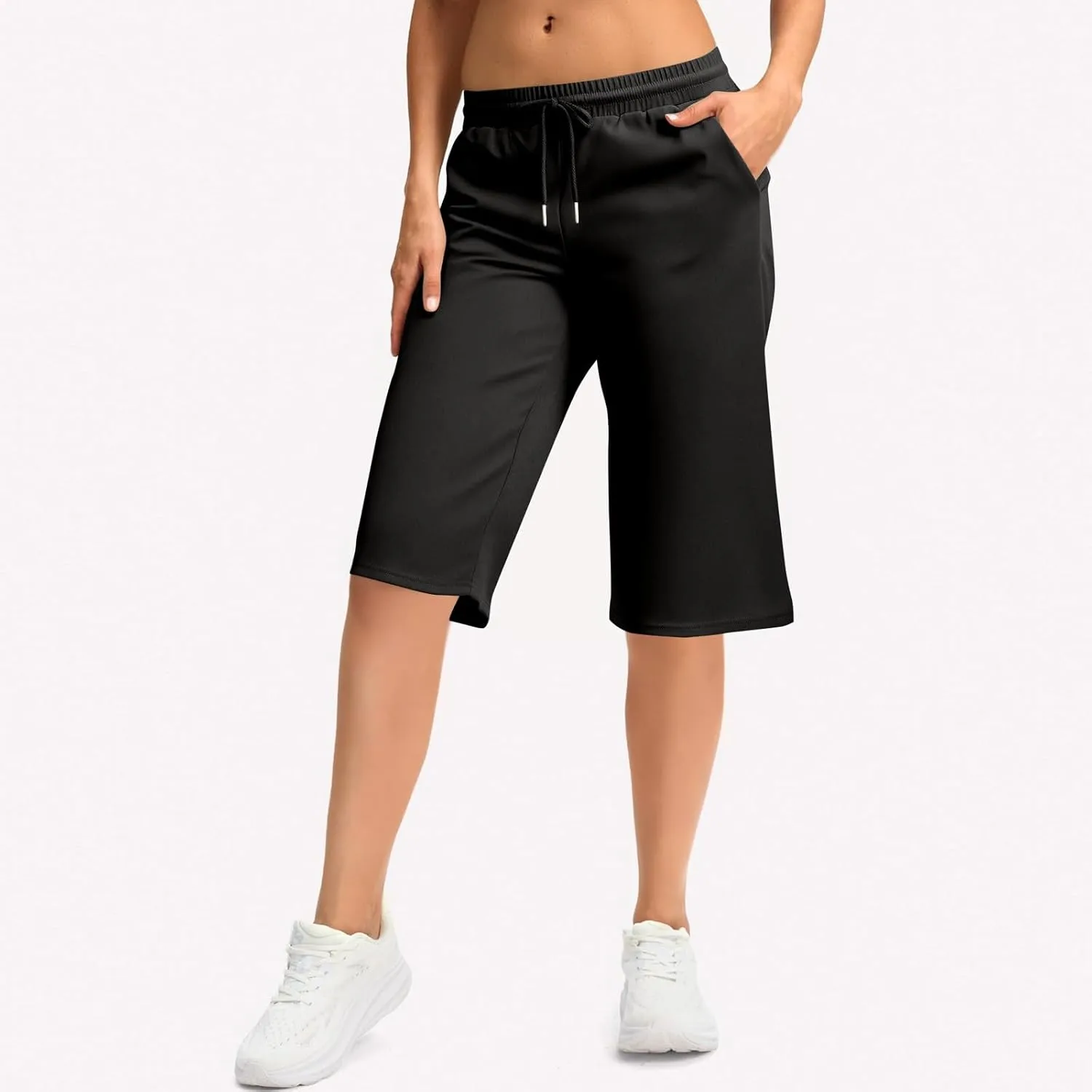 GOFULY Womens Capri Pants Trendy Summer Elastic Waist Drawstring Pants Straight Wide Leg High Waisted with Pockets Clothes