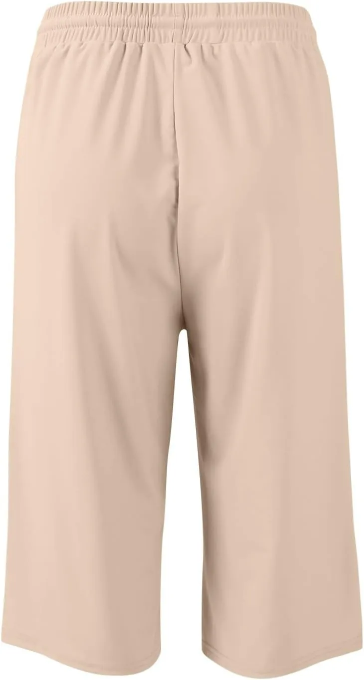 GOFULY Womens Capri Pants Trendy Summer Elastic Waist Drawstring Pants Straight Wide Leg High Waisted with Pockets Clothes