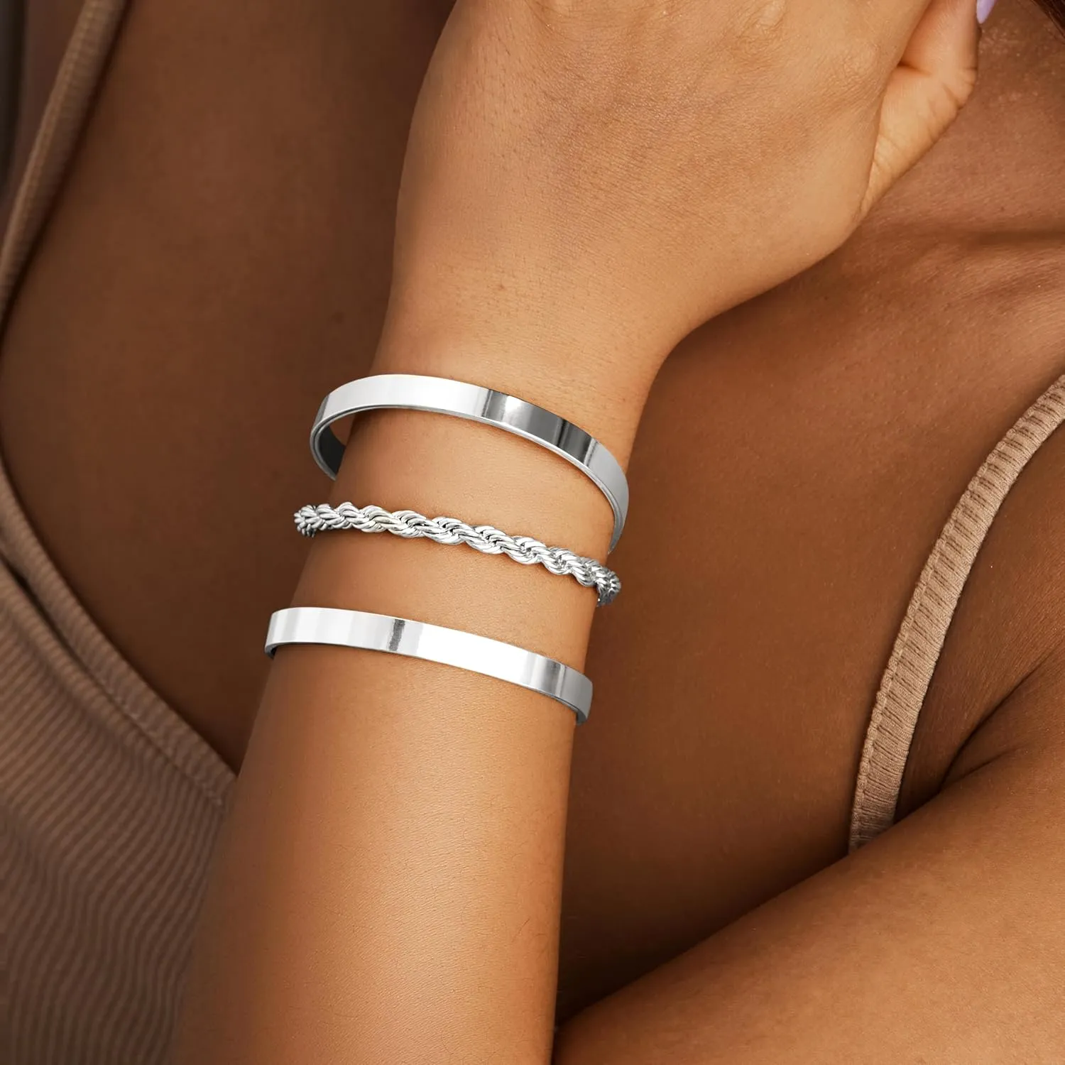 Gold Bracelets for Women Non Tarnish Dainty 14K Real Gold Plated Bangle Cuff Bracelets Stack for Women,Waterproof Stackable Bracelet Gold Jewelry Trendy Gifts Adjustable