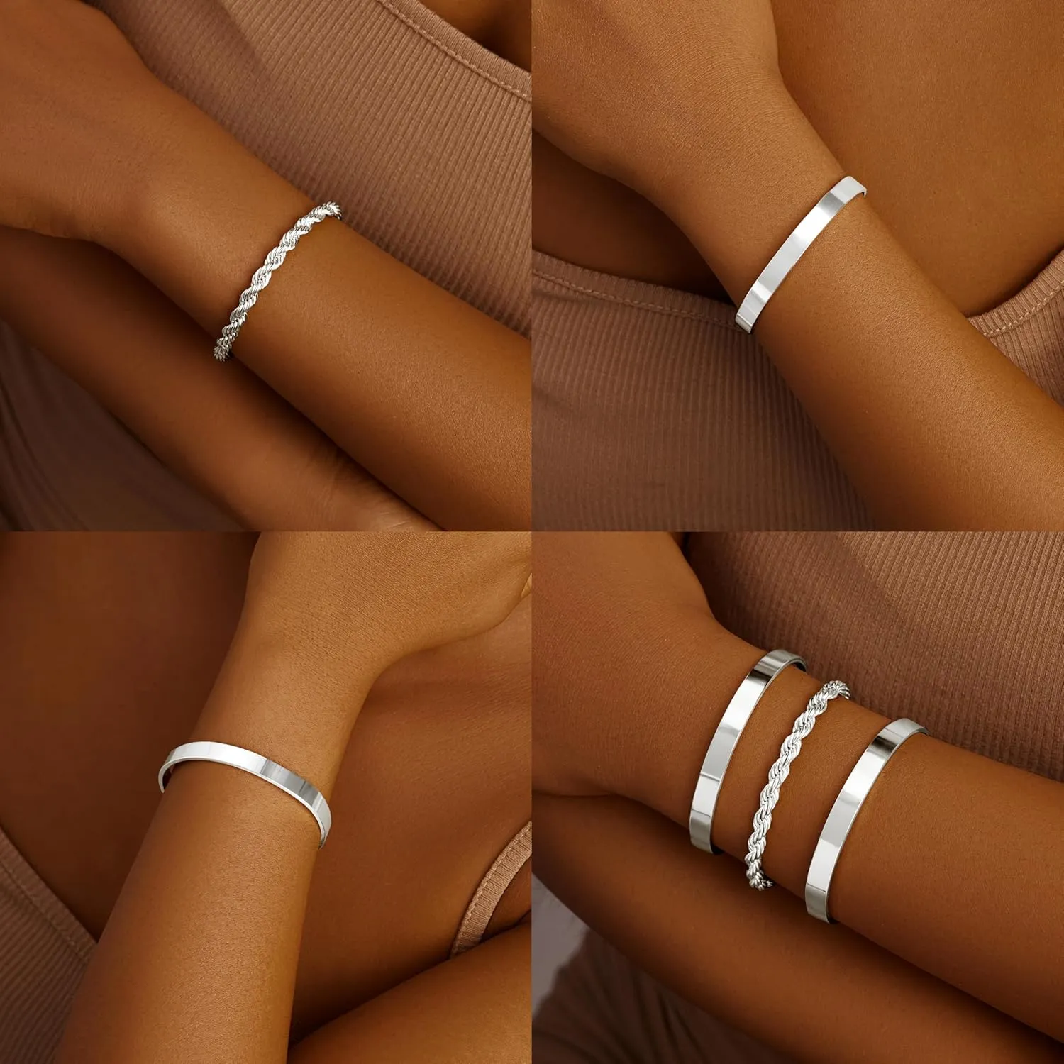 Gold Bracelets for Women Non Tarnish Dainty 14K Real Gold Plated Bangle Cuff Bracelets Stack for Women,Waterproof Stackable Bracelet Gold Jewelry Trendy Gifts Adjustable