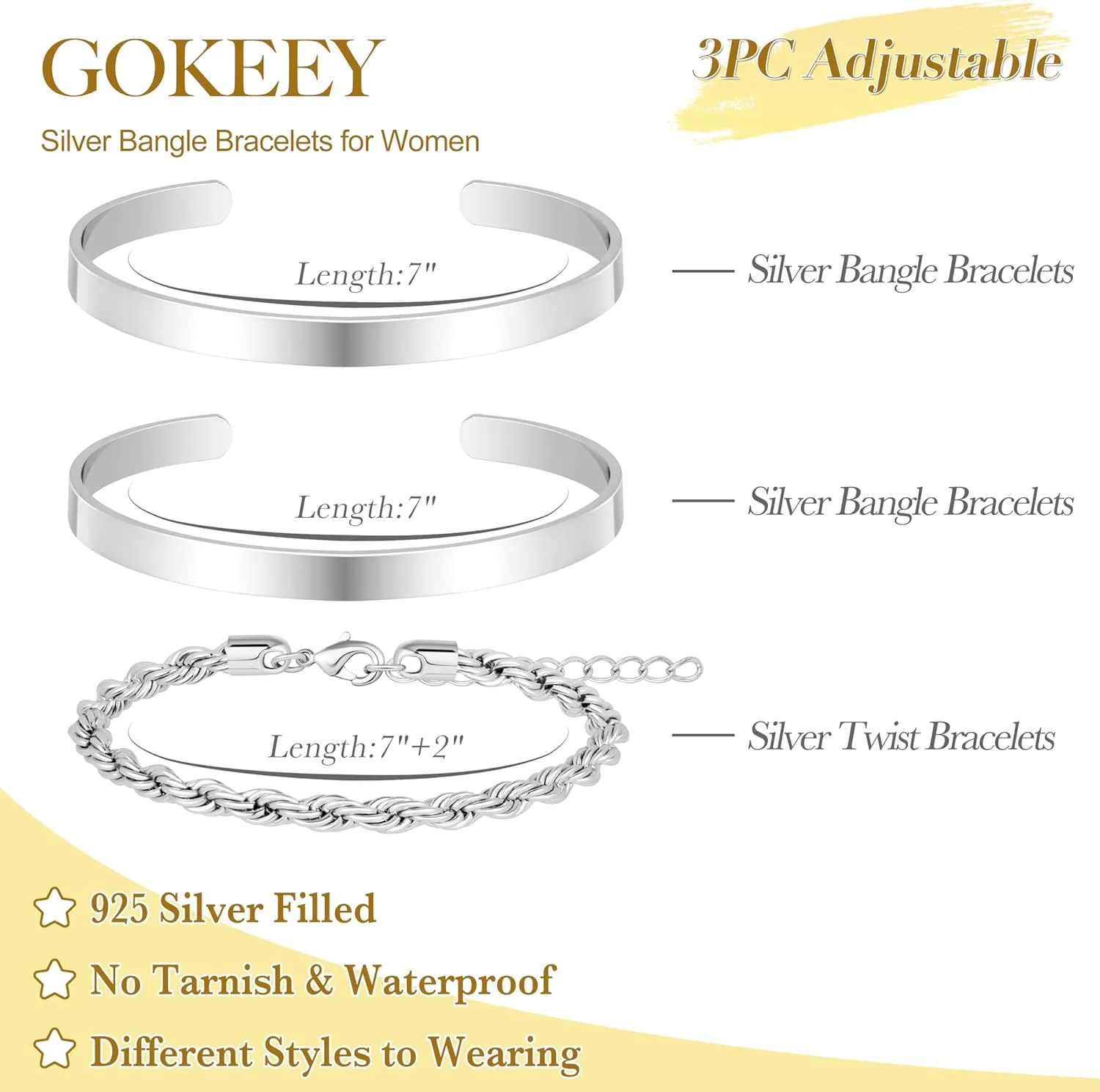 Gold Bracelets for Women Non Tarnish Dainty 14K Real Gold Plated Bangle Cuff Bracelets Stack for Women,Waterproof Stackable Bracelet Gold Jewelry Trendy Gifts Adjustable