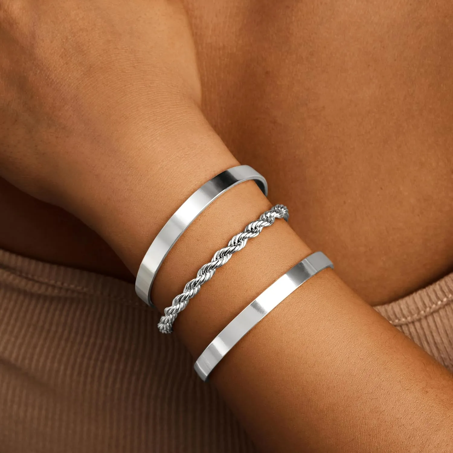 Gold Bracelets for Women Non Tarnish Dainty 14K Real Gold Plated Bangle Cuff Bracelets Stack for Women,Waterproof Stackable Bracelet Gold Jewelry Trendy Gifts Adjustable