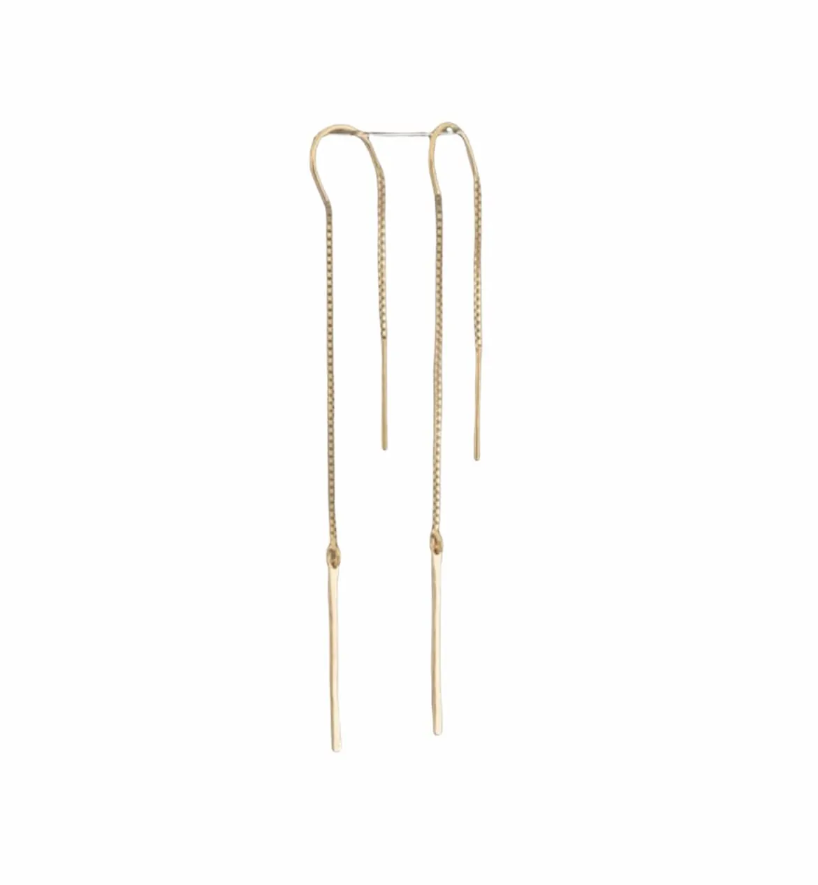 Gold Fill Hammered Bar Drop Earrings  Sterling Silver - Dainty Box Chain Threaders  Minimalist Gold Earrings  Lightweight Jewelry Gift for Her