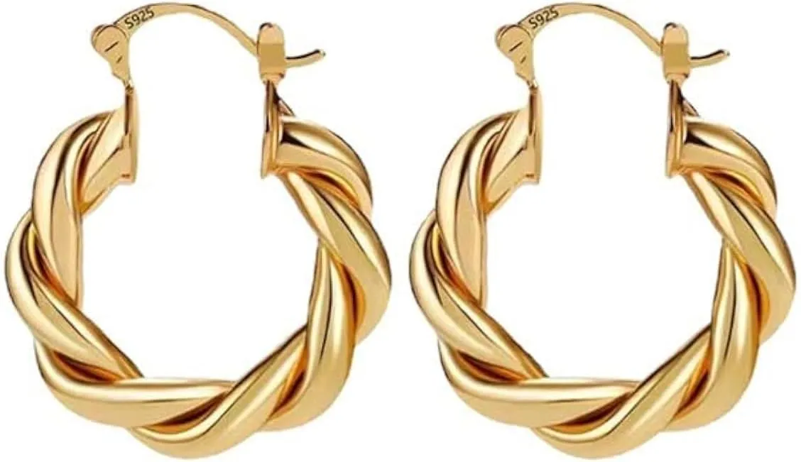 Gold Hoop Earrings for Women14K Gold Plated lightweight hypoallergenic Twist Twist Hoop Earrings