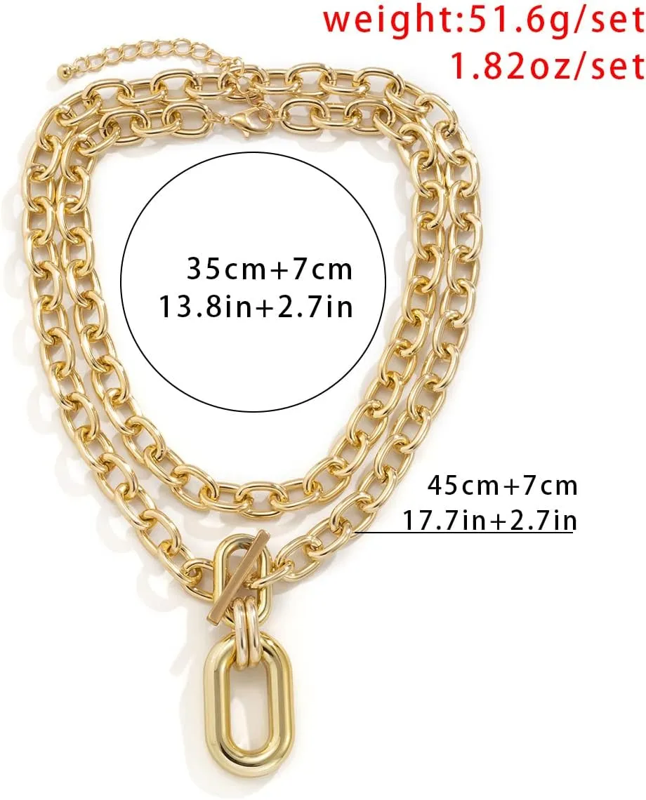 Gold Layered Necklaces for Women,Queen's Circular Geometry Necklace Set,Irregular Metallic Multi-layer Clavicle Chain,Cuban Link Paperclip Chain Toggle Clasp Choker Necklace Jewelry Gifts for Women