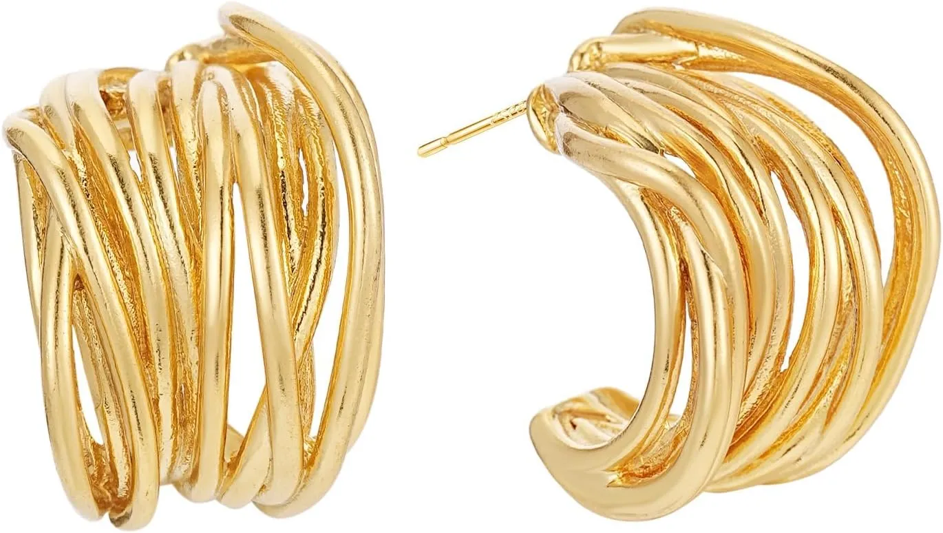 Gold Plated Huggie Earrings Chunky Gold Textured Earrings for Women Gold Hoop Earrings for Women