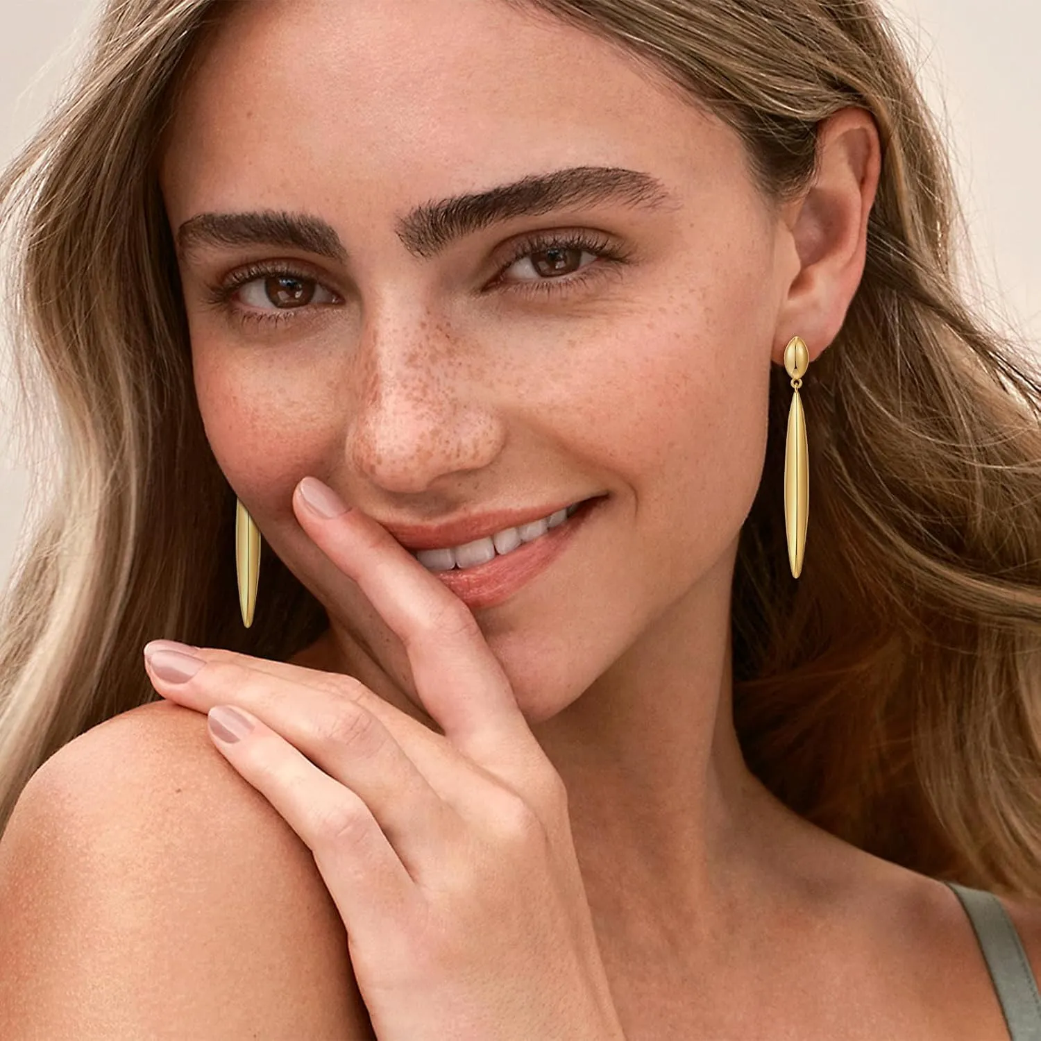 Gold Silver Minimalist Dainty Long Bar Drop Dangle Earrings for Women