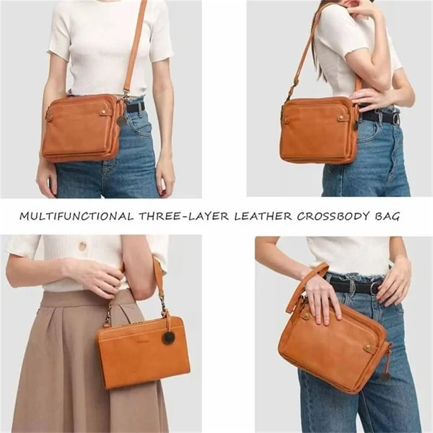 Gpmsign Fashion Anti Theft Leather Bag, 2023 New PU Leather Shoulder Bags and Clutches, 3 Layer Crossbody Leather Shoulder Bags, for Women-Black