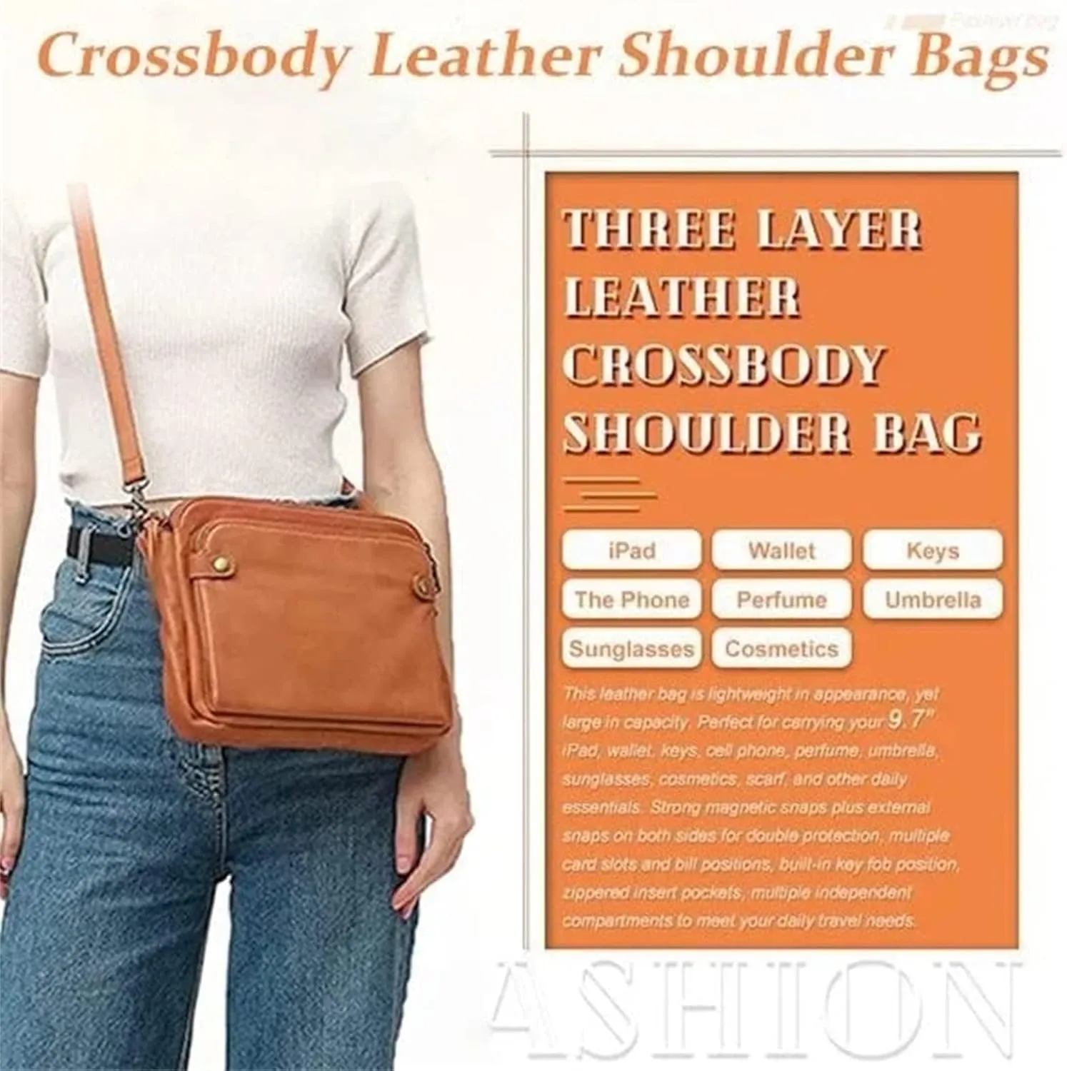 Gpmsign Fashion Anti Theft Leather Bag, 2023 New PU Leather Shoulder Bags and Clutches, 3 Layer Crossbody Leather Shoulder Bags, for Women-Black
