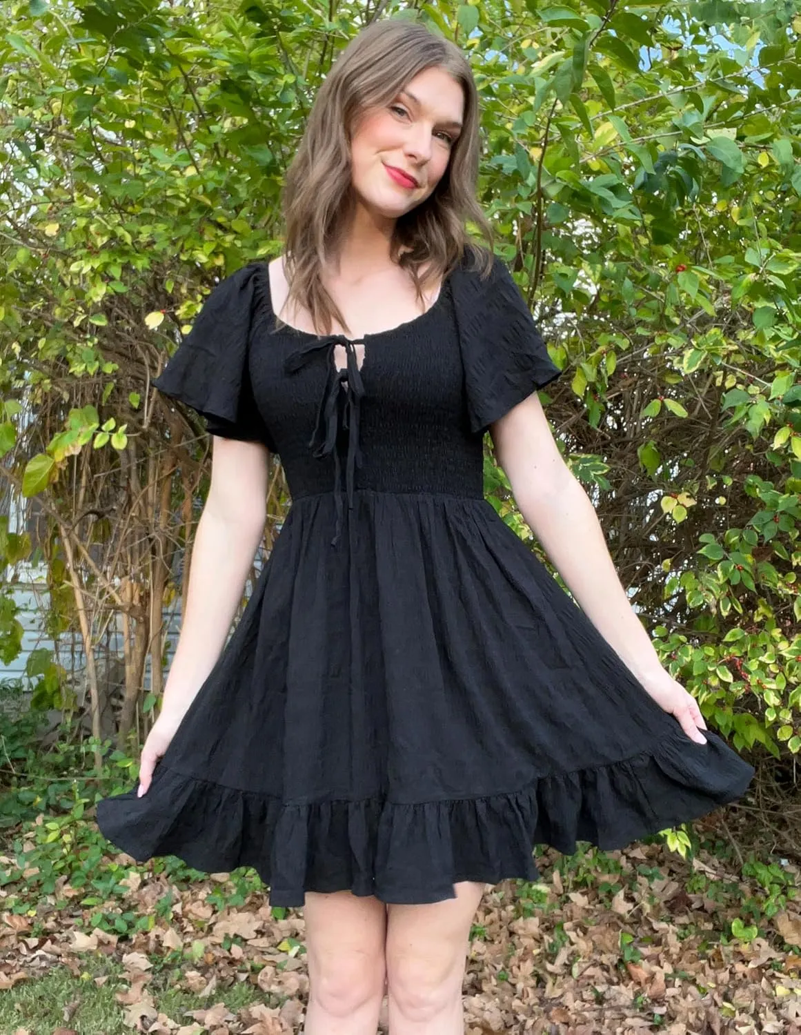 GRACE KARIN Womens Summer Short Sleeve Mini Dress Off Shoulder Tie Front Smocked Babydoll Dress Flowy A Line Casual Sundress
