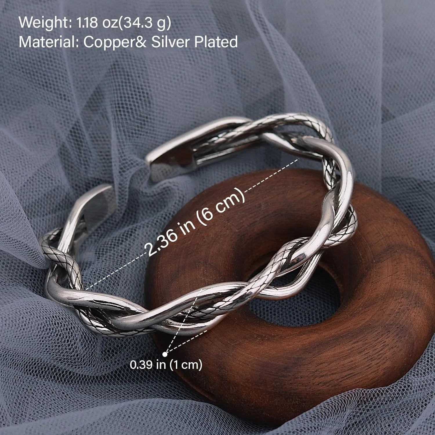 Handmade 925 Sterling Silver Bangle Bracelets For Men Women Twist Braid Cuff Bangles Wide Band Chunky Bangles Punk Statement Bangles Men Open Cuff Bangles Retro Crossover Bangle Bracelets Gift for Dad