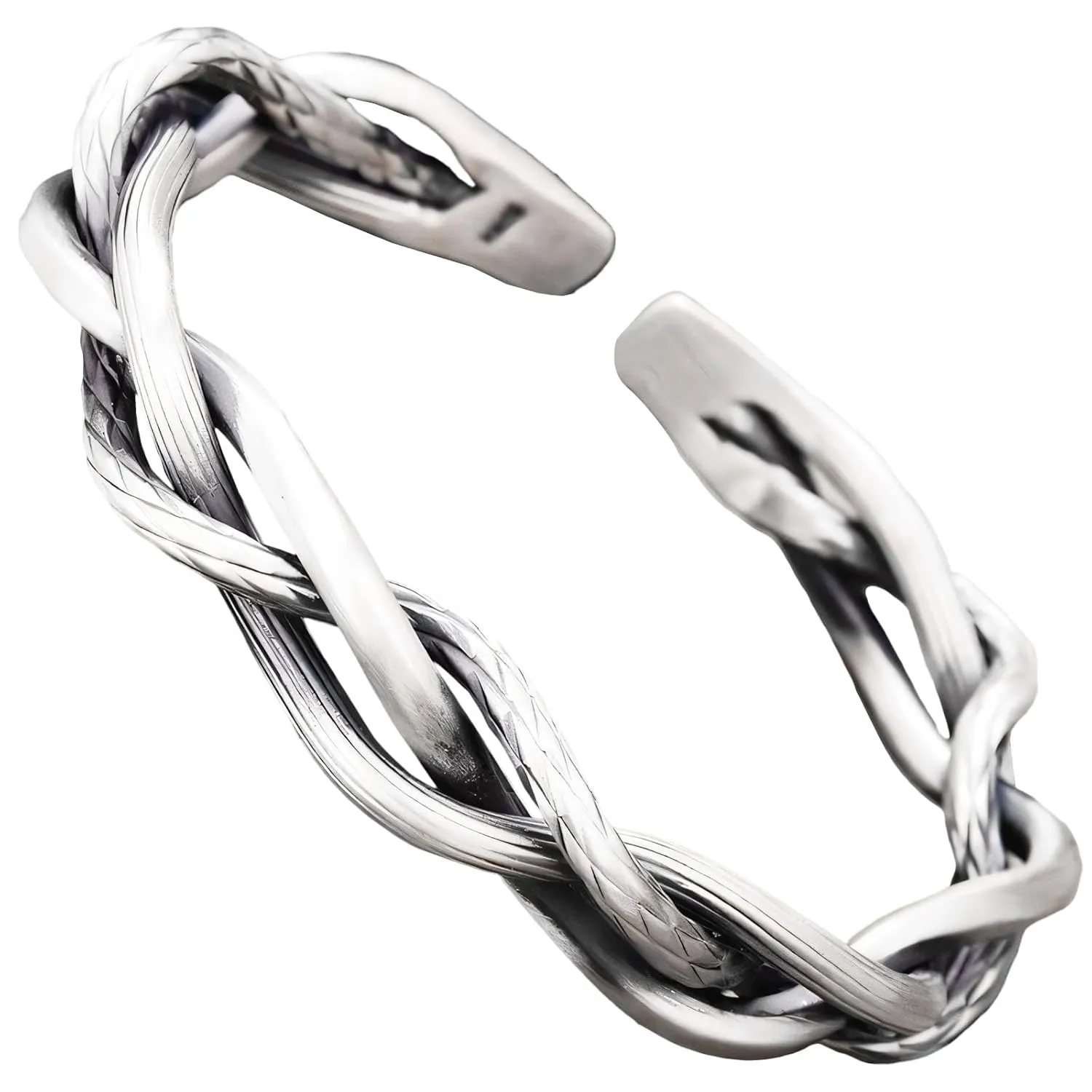 Handmade 925 Sterling Silver Bangle Bracelets For Men Women Twist Braid Cuff Bangles Wide Band Chunky Bangles Punk Statement Bangles Men Open Cuff Bangles Retro Crossover Bangle Bracelets Gift for Dad