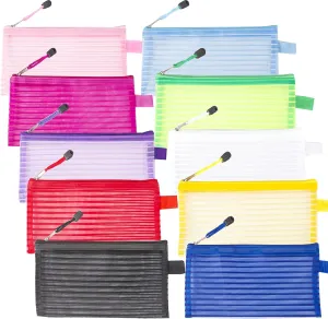 HappyDaily 10 Pieces Mesh Cosmatic bag Mesh Zipper Pouch Travel Makeup Organizer Pencil Bag (Red/Sky Blue/Yellow/Pink/Green/Blue/White/Purple/Hotpink/Black) Medium(9.05 x 4.72 inches)