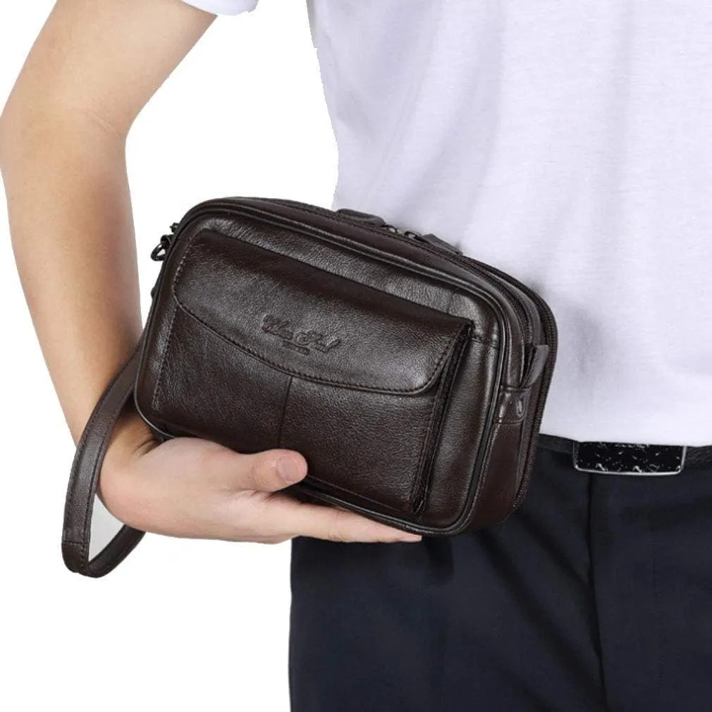 Hebetag Leather Clutch Purse Wallet for Men Organizer Holder Wrist Bag