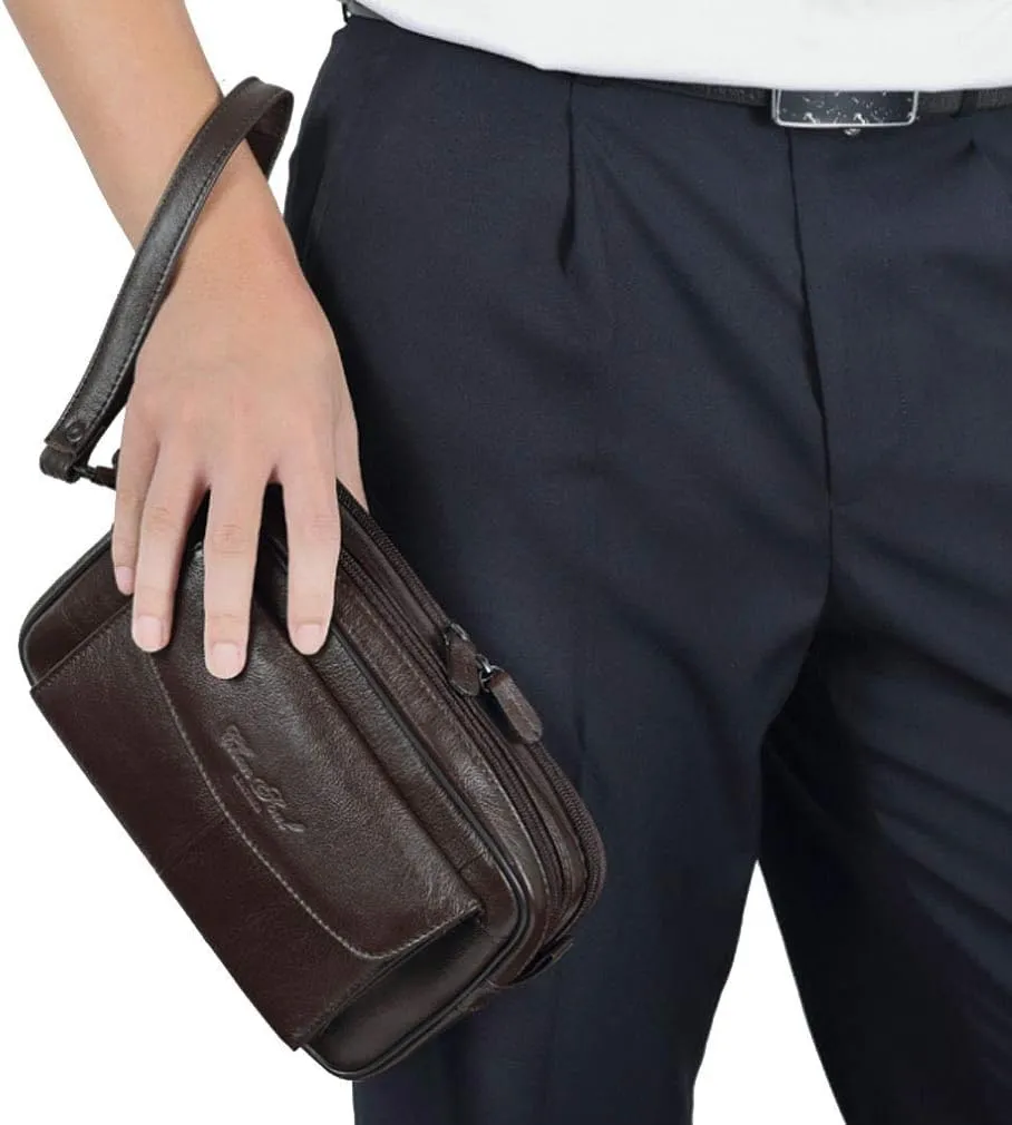 Hebetag Leather Clutch Purse Wallet for Men Organizer Holder Wrist Bag