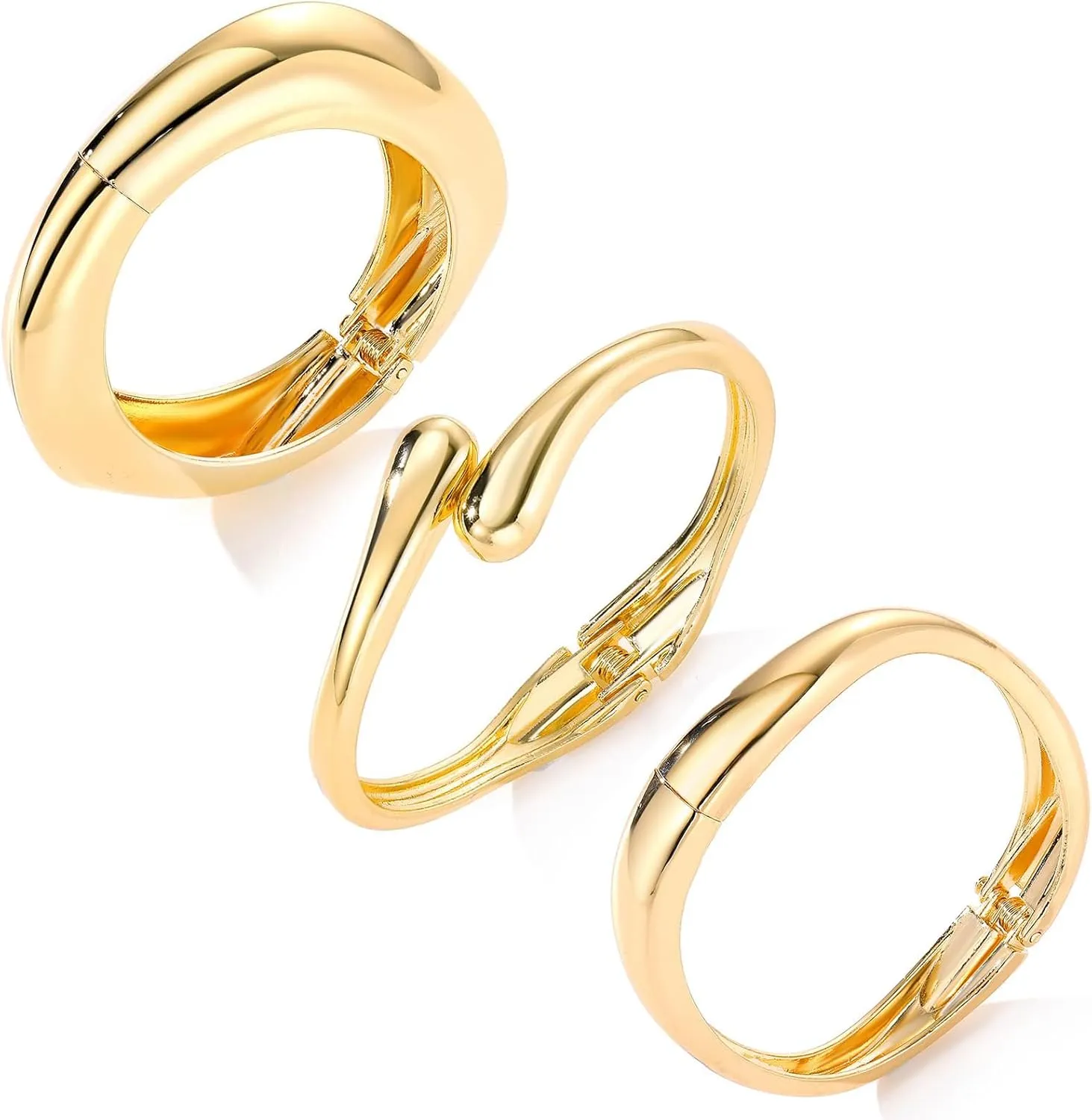 iF YOU Chunky Gold Cuff Bangle Bracelets for Women, Big Thick Stretch Bangles Set, Trendy Stackable Cuff Bracelet Stack Fashion Accessories Boho Jewelry