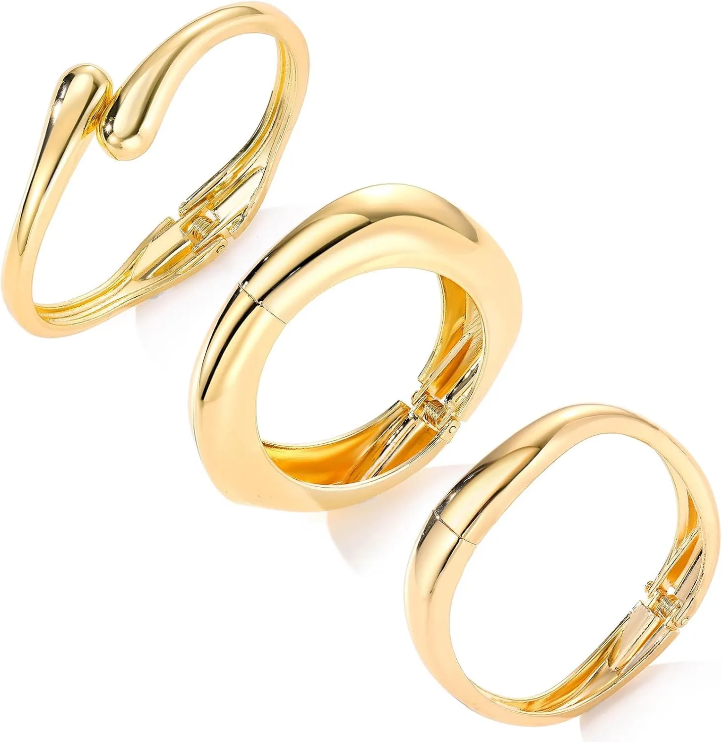 iF YOU Chunky Gold Cuff Bangle Bracelets for Women, Big Thick Stretch Bangles Set, Trendy Stackable Cuff Bracelet Stack Fashion Accessories Jewelry Gifts