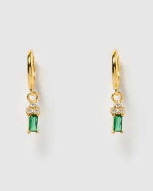 Izoa Carissa Huggie Earrings Gold Green