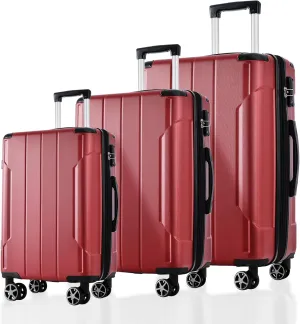 JCSD 3 Piece Luggage Set, Expandable Hard Shell ABS Suitcases with Double Spinner Wheels, Travel Luggage Set 20/24/28 Inch, Red
