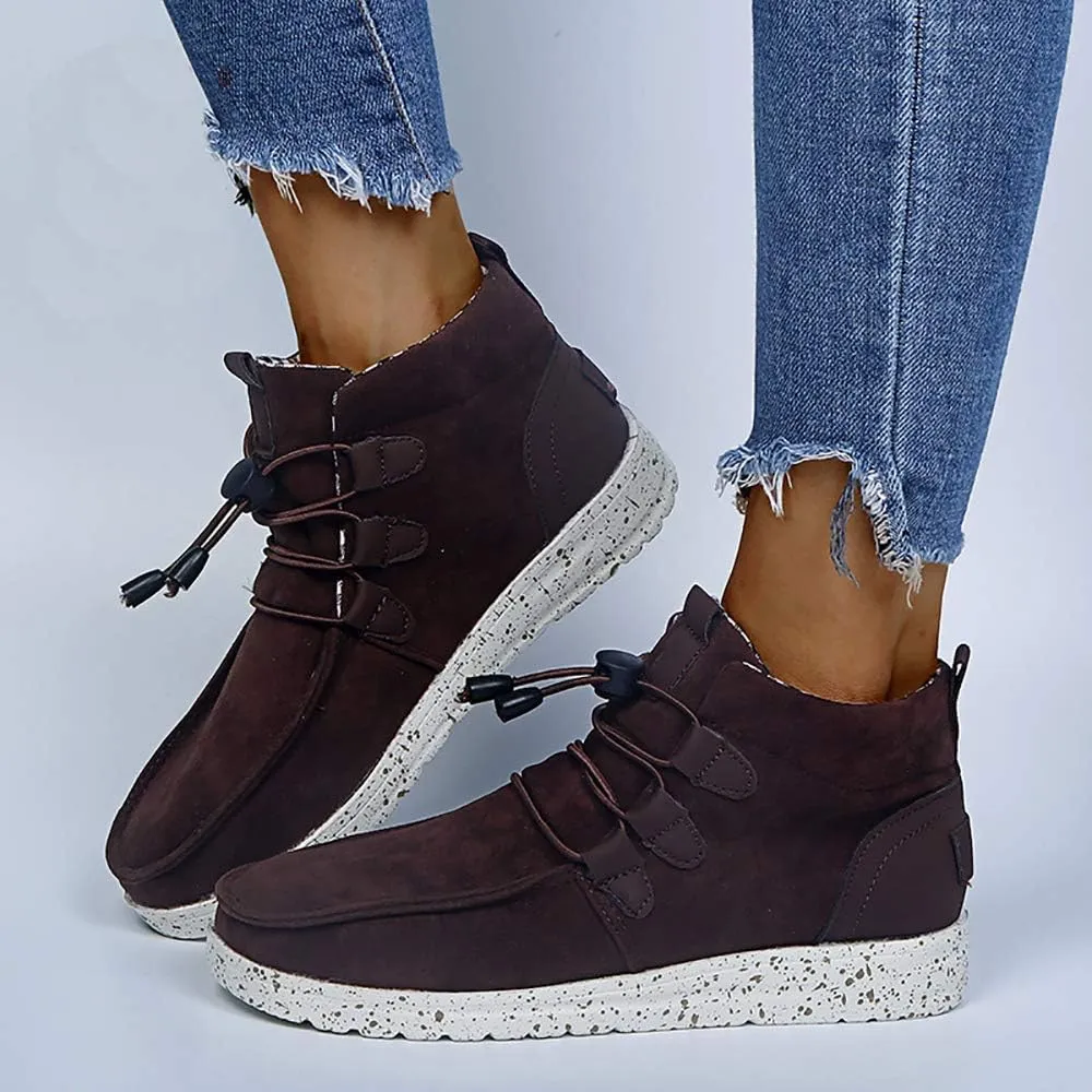 JITUUE Ladies Flat Lace-up Casual Suede Ankle Boots