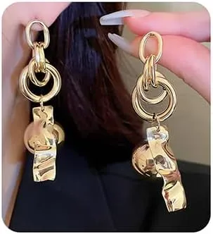 Jumwrit Link Chain Drop Earrings Punk Big Round Ball Earrings Long Bar Drop Dangle Earrings Dainty Hoop Stud Earrings Geometric Circle Chain Earrings for Women (Gold)