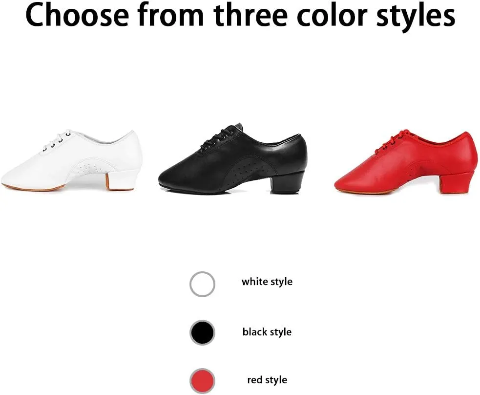 JUODVMP Lace-up Professional Latin Dance Shoes Ballroom Modern Jazz Tango Waltz Salsa Leather Shoes for Men Low Heel,Model WLL518-2