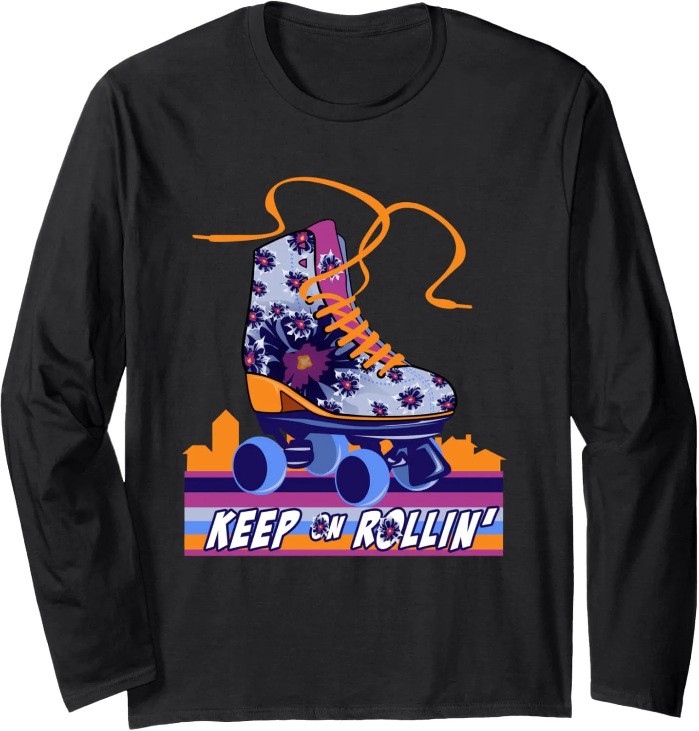 Kawaii Rollin' Floral Roller Skates Shoes Skater Girl Gift Long Sleeve T-Shirt