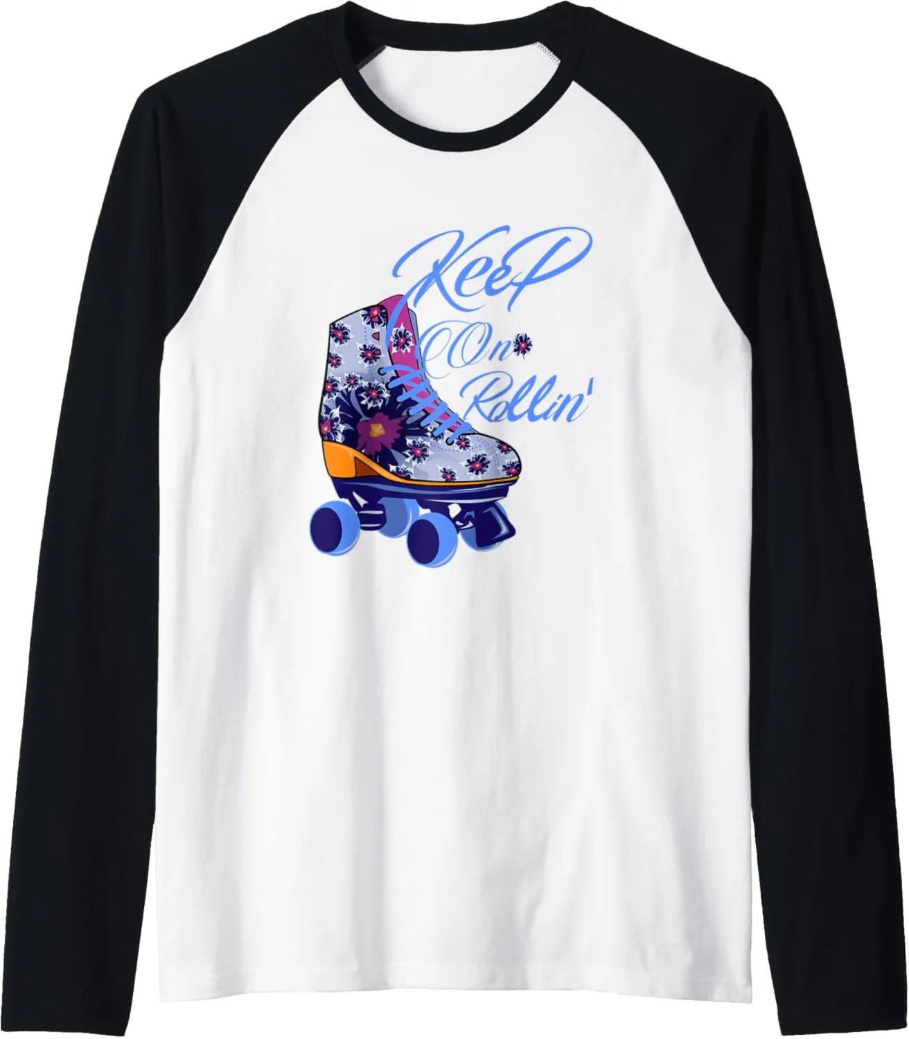 Kawaii Rollin' Floral Roller Skates Shoes Skater Girl Gift Raglan Baseball Tee